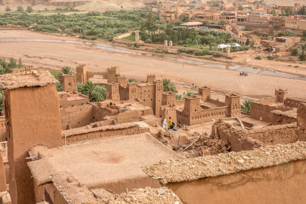 high angle shot kasbah ait ben haddou historical village morocco